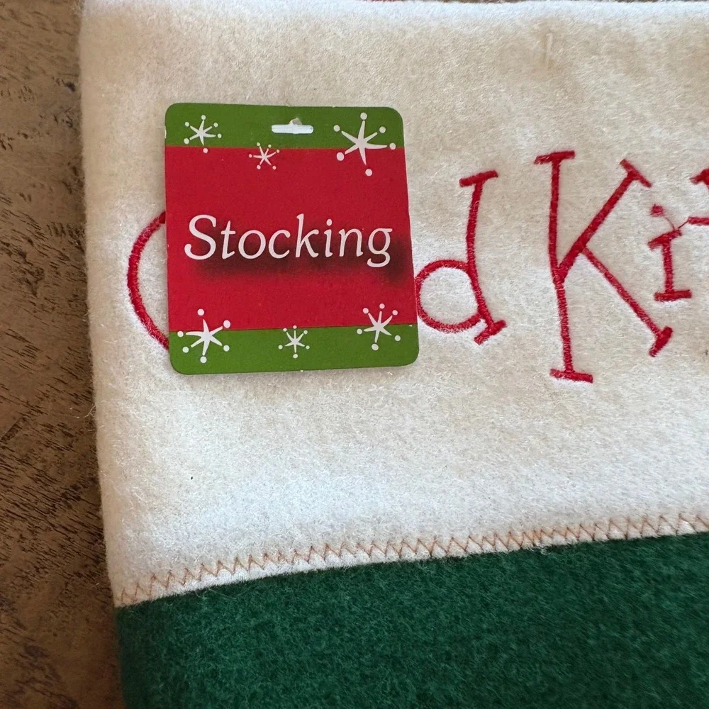 Preferred Products Good Kitty Christmas‎ Stocking Green Felt Ginger Cat Applique